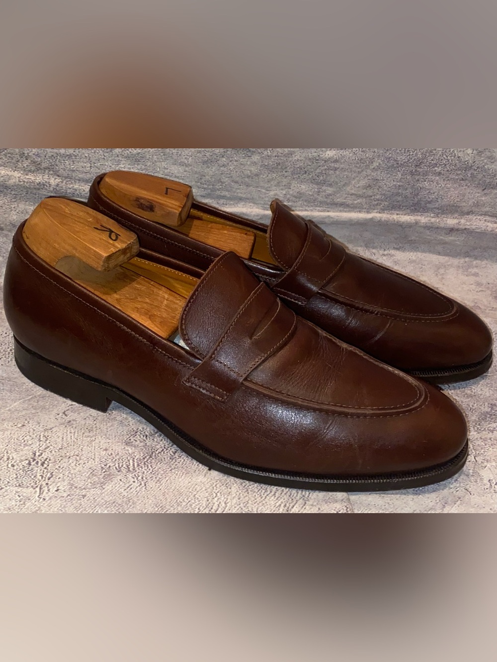 WORN 1x Jack Erwin Chocolate Brown Leather Slip On Penny Loafers Shoes Office 9